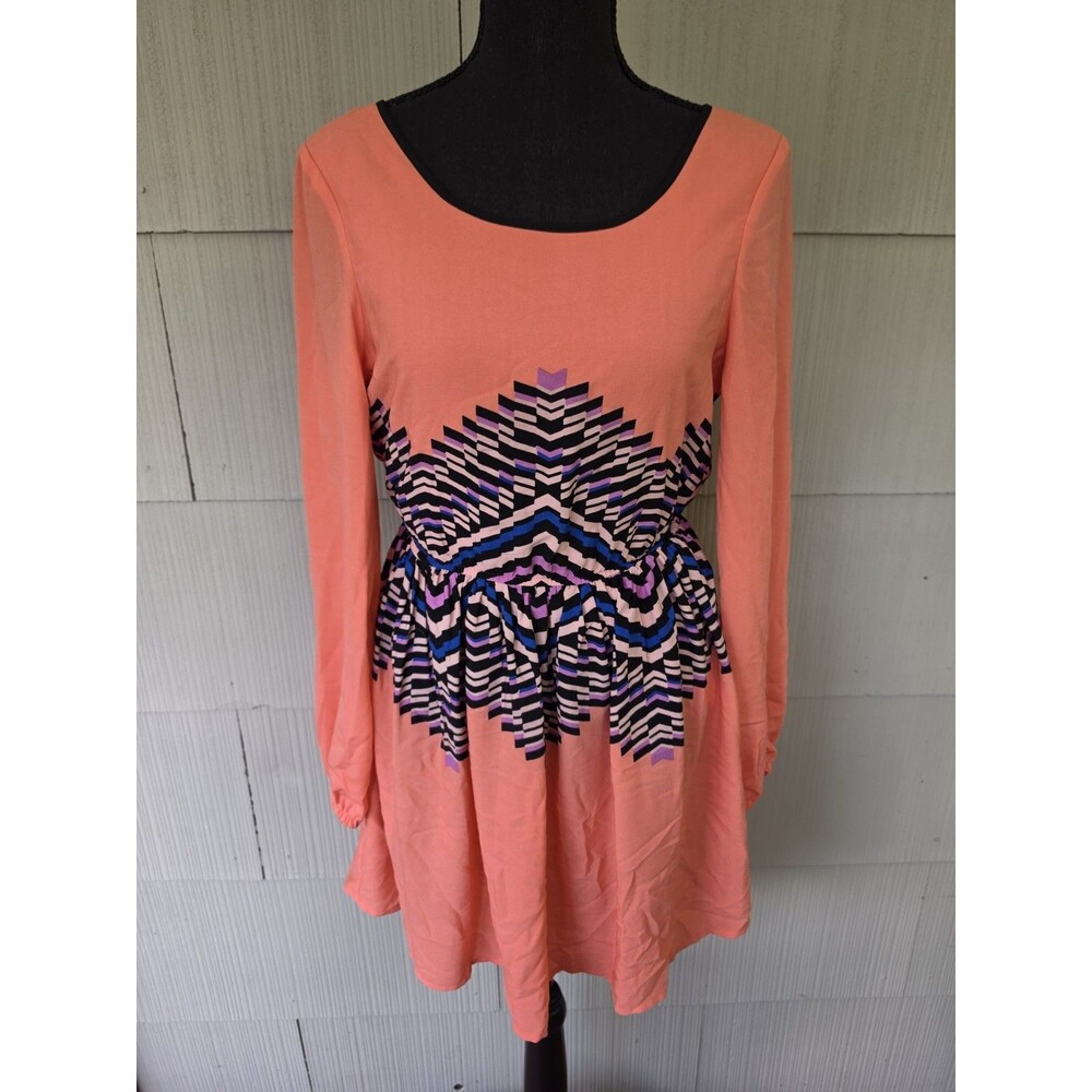 New Gianni Bini Size Small Women’s Salmon Multicolor Geometric Long Sleeve Dress